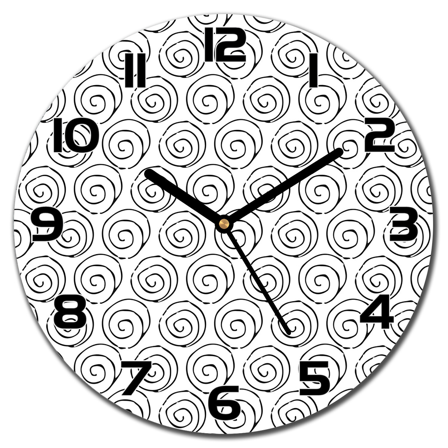 Glass Wall Clock Squiggly circles black and white simple style Round