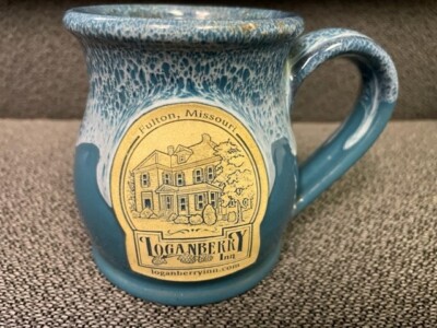 Loganberry Inn Coffee Cup Mug Deneen Pottery Fulton Missouri MO Handthrown Blue