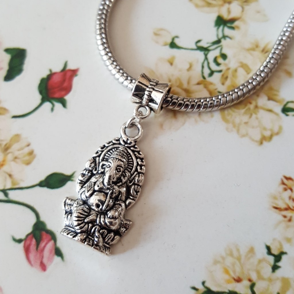 Lord Ganesh Hindu Yoga Elephant Silver Charm for European Bracelet