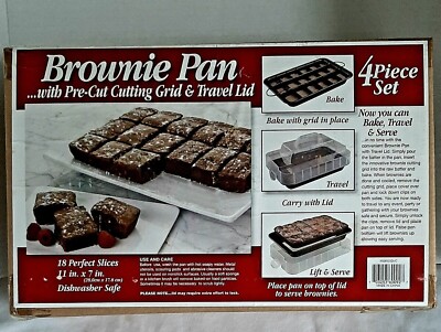 BROWNIE PAN 4-PIECE SET WITH PRE-CUT CUTTING GRID & TRAVEL LID New Rare
