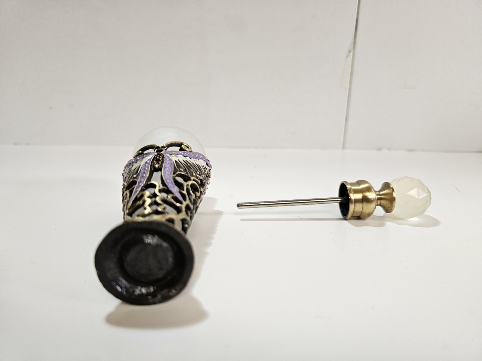 Perfume Fragnance Bottle With Lid - Butterfly Enamel Etched Design Empty image 7