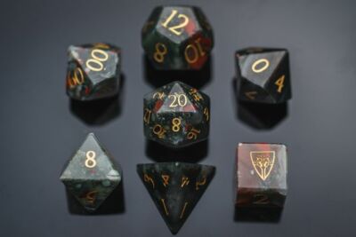 NEW WYRMWOOD KICKSTARTER GEMSTONE POLYHEDRAL DICE SET OF BLOODSTONE 