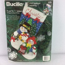 Bucilla Mr And Mrs F.T. Snowman  18" Felt Christmas Stocking Kit 83386 Vintage