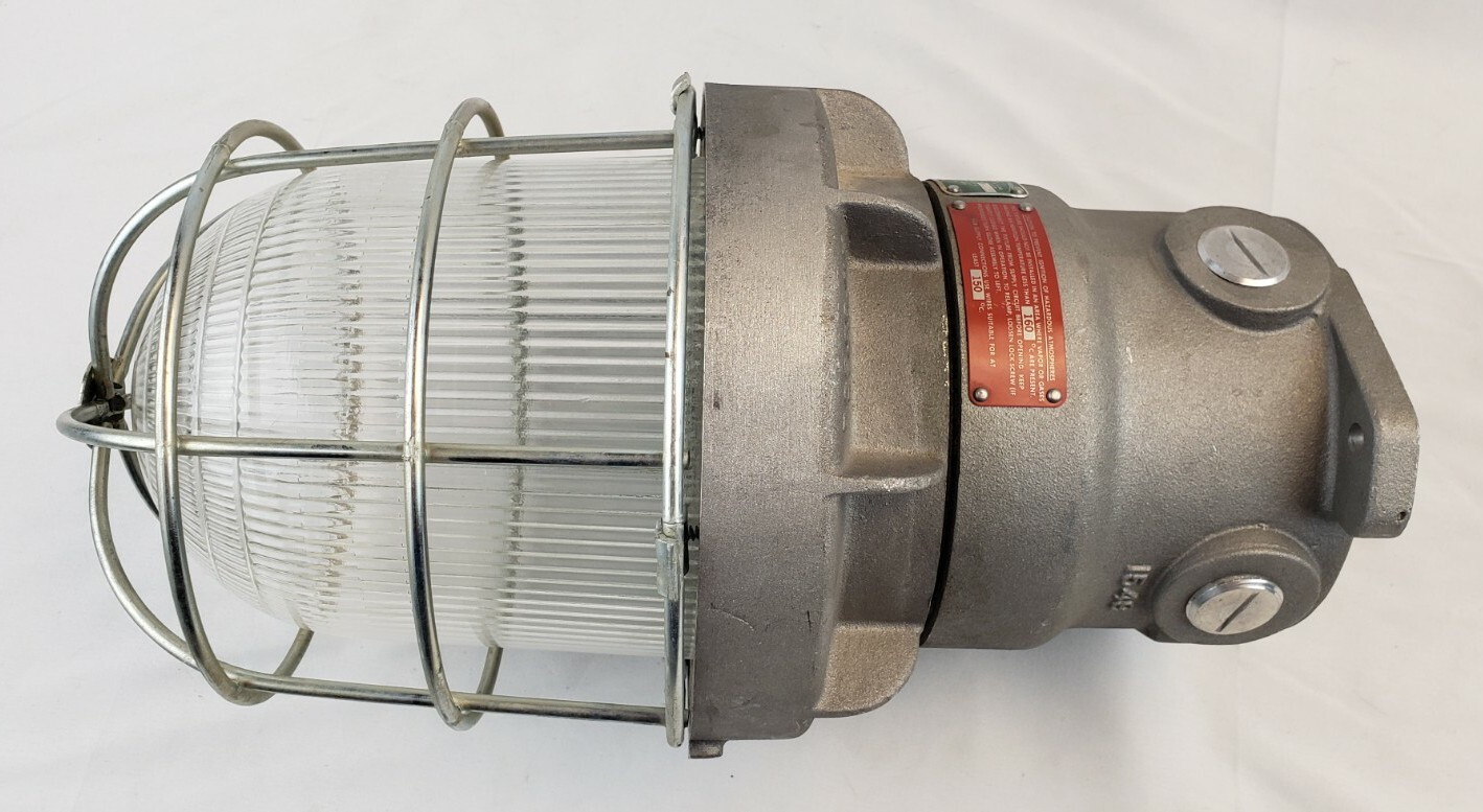 Vintage Industrial Russell & Stoll Explosion Proof Caged Light Fixture Maritime