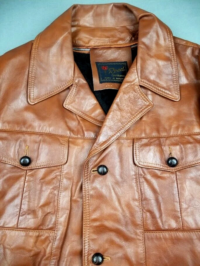Chaqueta De Colección Reed Ropa Deportiva Para Hombre Marrón Carmelo 100% Cuero Abrigo 44 L Años 70 Abrigo Foto 4 de 4
