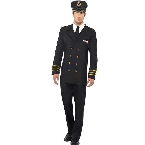 Para Hombres Marinero Marina Oficial Elegante Vestido Disfraz Negro Oficial Naval por Smiffys Foto 4 de 4