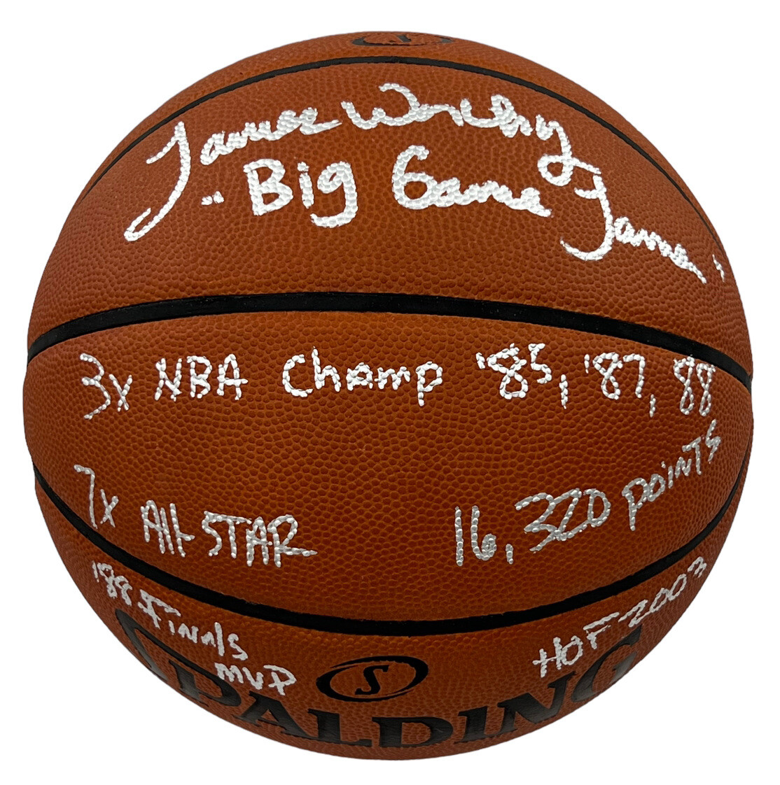 James Worthy Autographed Signed Los Angeles Lakers Game Basketball w/ "3x NBA Champ/Finals MVP/HOF 2003" PSA 