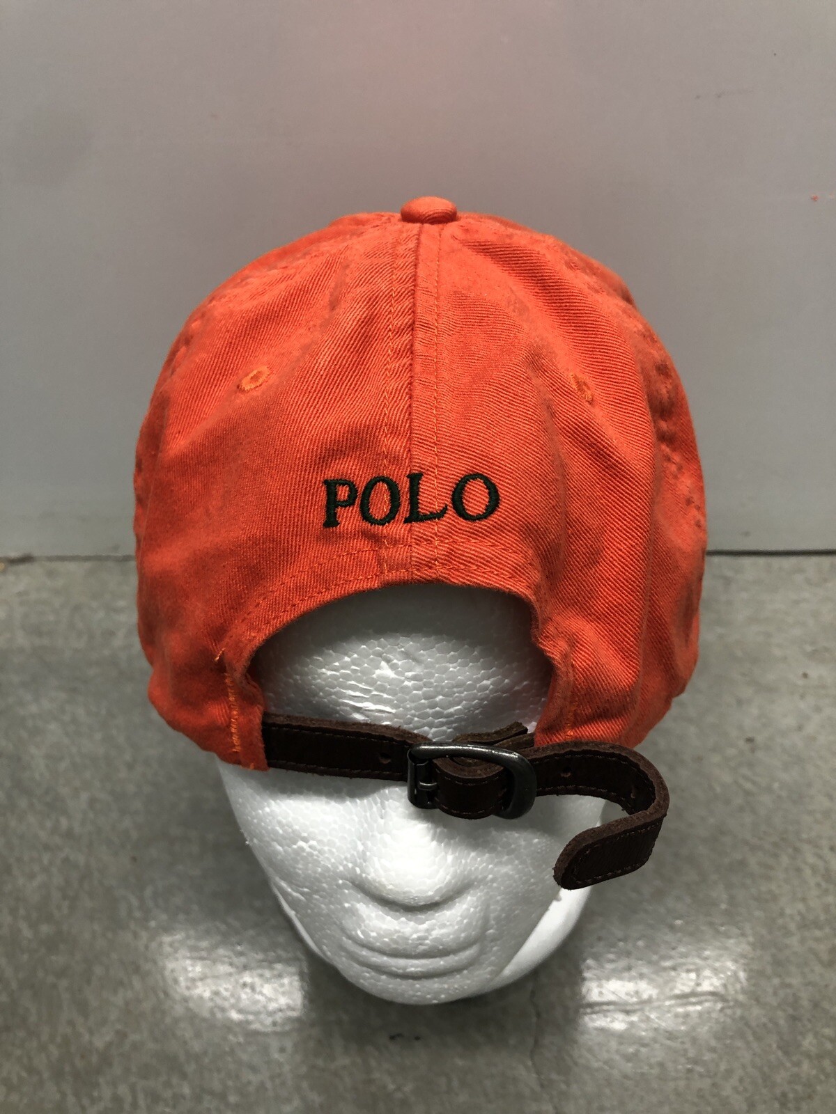 Cappello Vintage Anni '90 Polo Ralph Lauren Piccolo Logo Pony Pelle Strapback Arancione Verde