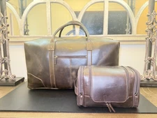 Mark and Graham  Leather Overnighter Travel & Toiletry Bag MONO -SCUFFS