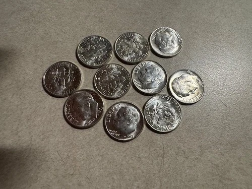 10 1963- 10C Roosevelt Dime 90% Silver- UNC-Nice Luster - 10 count