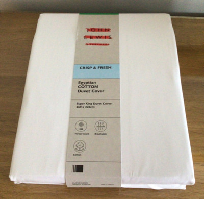 John Lewis Crisp&Fresh Ägyptische Baumwolle 200 Fäden SuperKing Bettbezug Weiß UVP 70 £