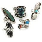 Southwest Signed Sterling Turquoise Red Coral Black Onyx Rings Lot of 5 #S5483-5 — photo 1