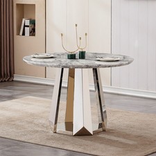 47" Round Marble Dining Table With Stainless Steel Base