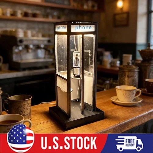 Retro British Style Mini Telephone Booth Night Light for Bedroom & Home Decor OY