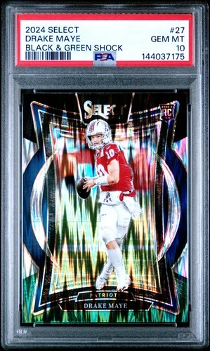 2024 Panini Select #27 Drake Maye Black & Green Shock PSA 10