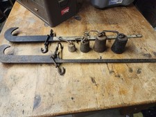 Antique Steelyard Hanging Scale Lot Cast Iron Farm Butcher Beam's W/ Weights