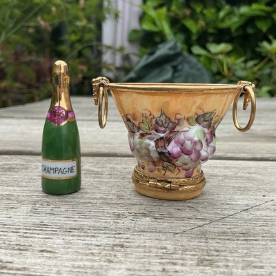 Limoges Peint Main Porzellan Schmuckschatulle - Champagner Eimer & separate Flasche