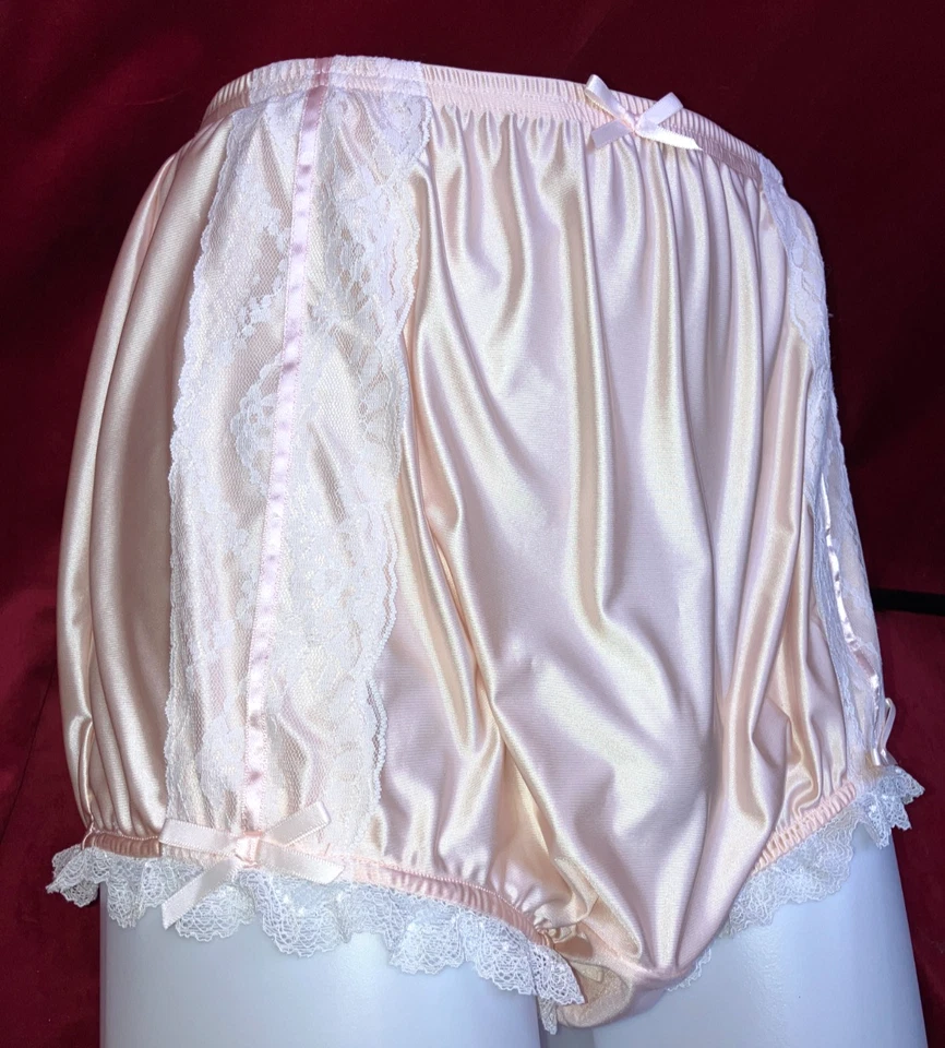 Nuevo en Paquete L Can-Can Granny Panty Nylon Sedoso Satinado Encaje Lazo Calzoncillo Estilo Sissy Vintage Foto 4 de 4
