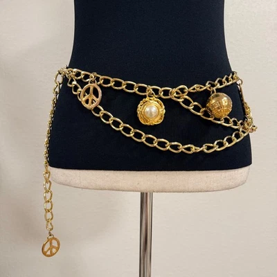 Vintage Moschino Gold Double-Chain Logo Waist Belt Vintage 90 main image 3