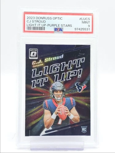 C.J. STROUD 2023 DONRUSS OPTIC LIGHT IT UP ROOKIE PURPLE STARS /25 PSA 9 Q4081