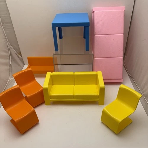 Lot of 7 Vintage 1973 Mattel Barbie Townhouse Furniture Chairs Bed Couches Table