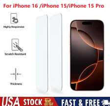 2Pcs For Apple iPhone 16 iPhone 15 Tempered Glass Screen Protector Case Friendly