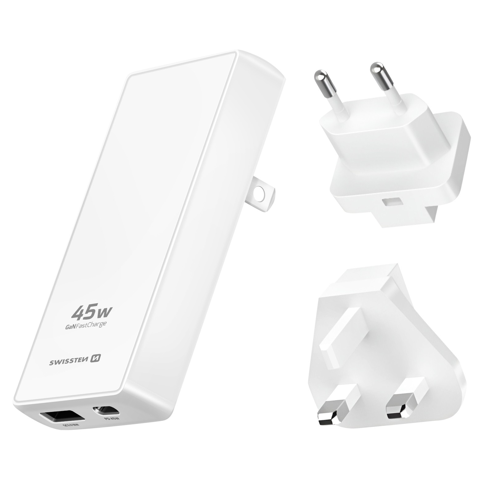 Chargeur secteur GaN 45W idéal pour le voyage avec ses adaptateurs de prise UE et UK