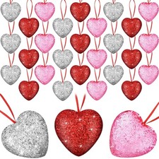 30 Pieces Glitter Valentine's Day Heart Ornaments Hanging Multi Color Foam Ba...