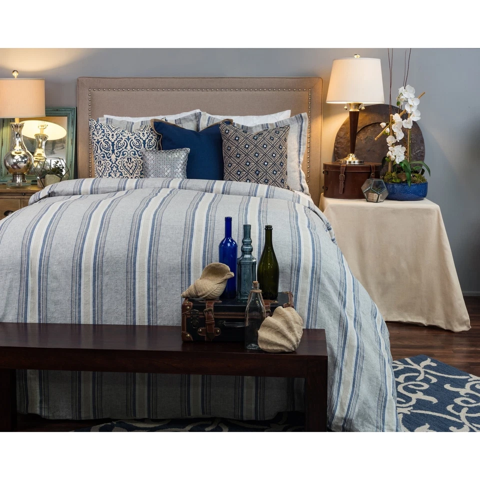 Edredón Rizzy Home Willilamson azul, beige y blanco a rayas azul/gris reina Foto 3 de 3