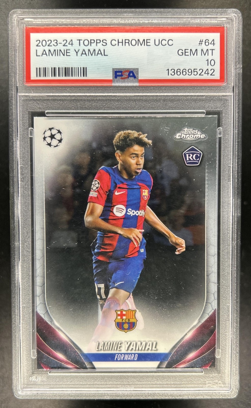 2023-24 Topps Chrome UEFA Lamine Yamal Rookie RC #64 Barcelona PSA 10 GEM MINT view 1