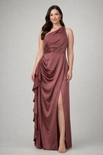 Azazie Womens A12 Mauve One Shoulder Satin Maxi Dress Bridesmaid Formal