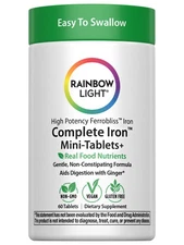 Complete Iron Mini-Tablets | 60 Count | Real Food Nutrients | by Rainbow Light