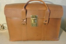 VTG large 50's-60's Brown Leather Briefcase Portfolio Document Bag 17 1/2" x 12
