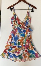 Mumu - Multicolor Floral Tropical Wrap Dress Mini Spaghetti Strap - Size XS -D13