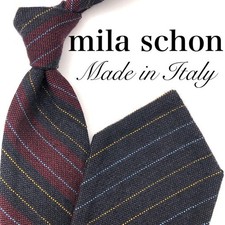 Mila Schon Necktie Striped Pattern Black Office Business Neck Tie