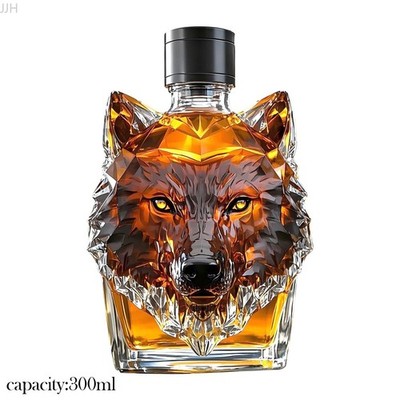 2025 300ml Wolf Head Whiskey Decanter Unique Crested Liquor Bottle Gift for Men