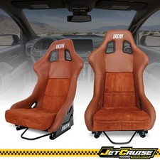 Pair Universal Ergonomic Racing Seats Black Brown Pu Leather Suede Wslider Pair Universal Ergonomic Racing Seats Black Brown Pu Leather Suede Wslider