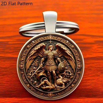 ''St. Michael Anhänger Medaillon 3D Relief Schutzengel Gothic Schlüsselanhänger