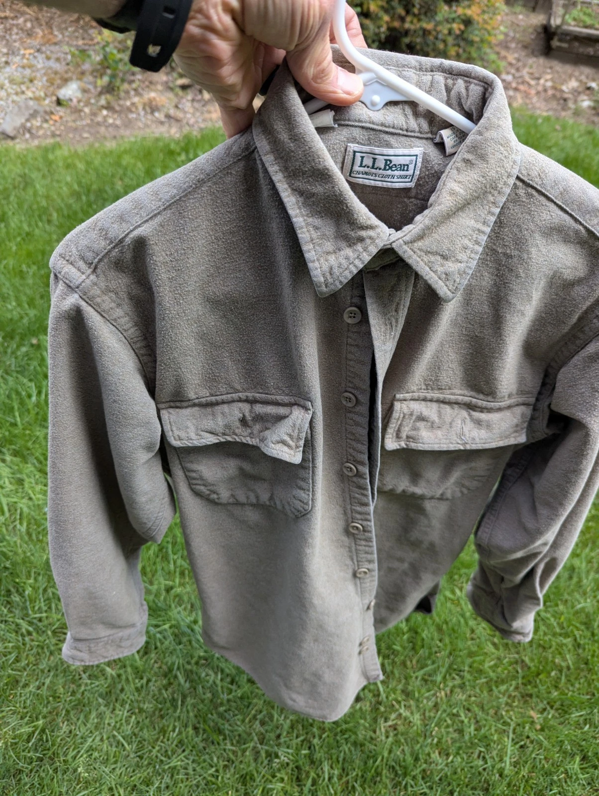 LL Bean Chamois Cloth Shirt. Olive. Mens Tall 15 Made in USA Vtg Cotton (#4#)