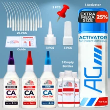 BondXtra CA Glue Mix with Activator (4 oz Thick + Thin + Medium) Cyanoacrylate S