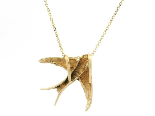 14k Yellow Gold Swallow Bird Slide Pendant Adjustable Cable Link Chain Necklace - Picture 3 of 10