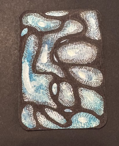 aceo original drawing watercolor ink painting Zen Doodle Aqua Blobs by Hagen
