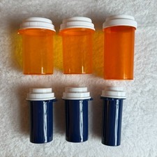 6 RX Prescription Medicine Plastic Storage Bottles Caps Various Size USED CLEAN
