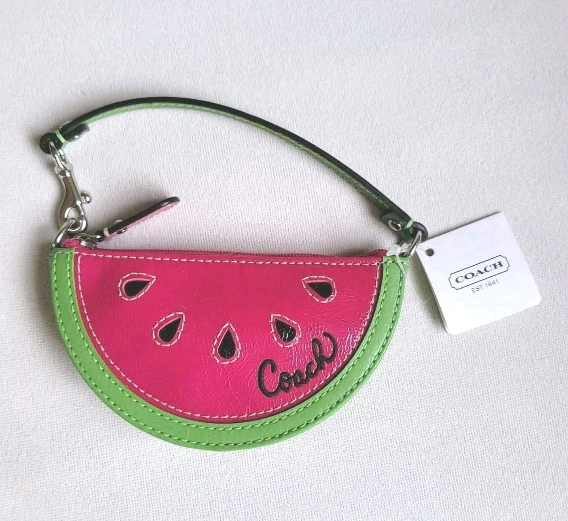 Y2K◎Coach Signature watermelon key Charm Coach Watermelon Coin Purse, Bag Charm, Key Chain NWT Rare Leather