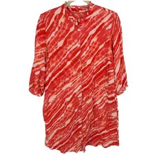 Soft Surroundings Tie Dye Gauze Tunic Dress Women M Coral Beachy Vacation Resort