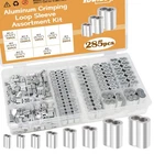 285PCS 8 Sizes Aluminum Crimping Loop Sleeve Cable Crimps, 3/64'' 1/16'' 5/64''