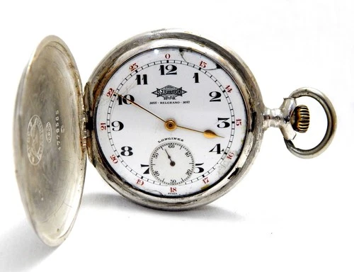 Antique Pocket Watch Longines Hunter Dial Porcelain Case Silver 50mm Working