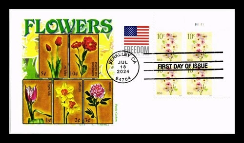 US COVER FLOWERS 10C FIRST DAY ISSUE PLATE BLOCK PANDA CACHET