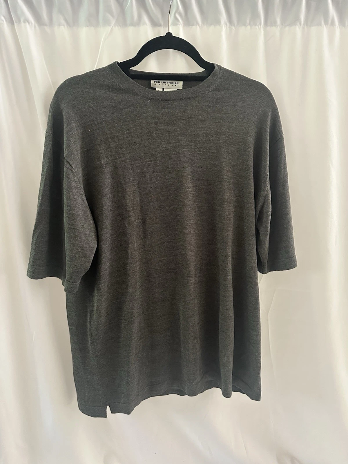 Per Lui Per Lei Men Shirt 100% Silk Grey Weave Pattern Large