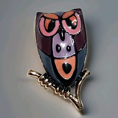 Vintage Eisenberg Owl Brooxh Gold Plated Coloured Enamel Signed Collectable Rare